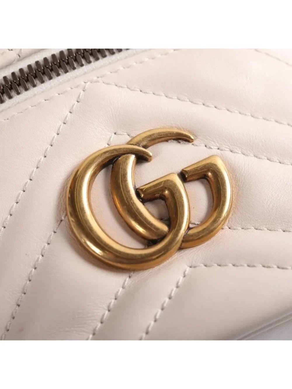 Gucci GG Marmont Vanity Pouch Case White Leather Gold